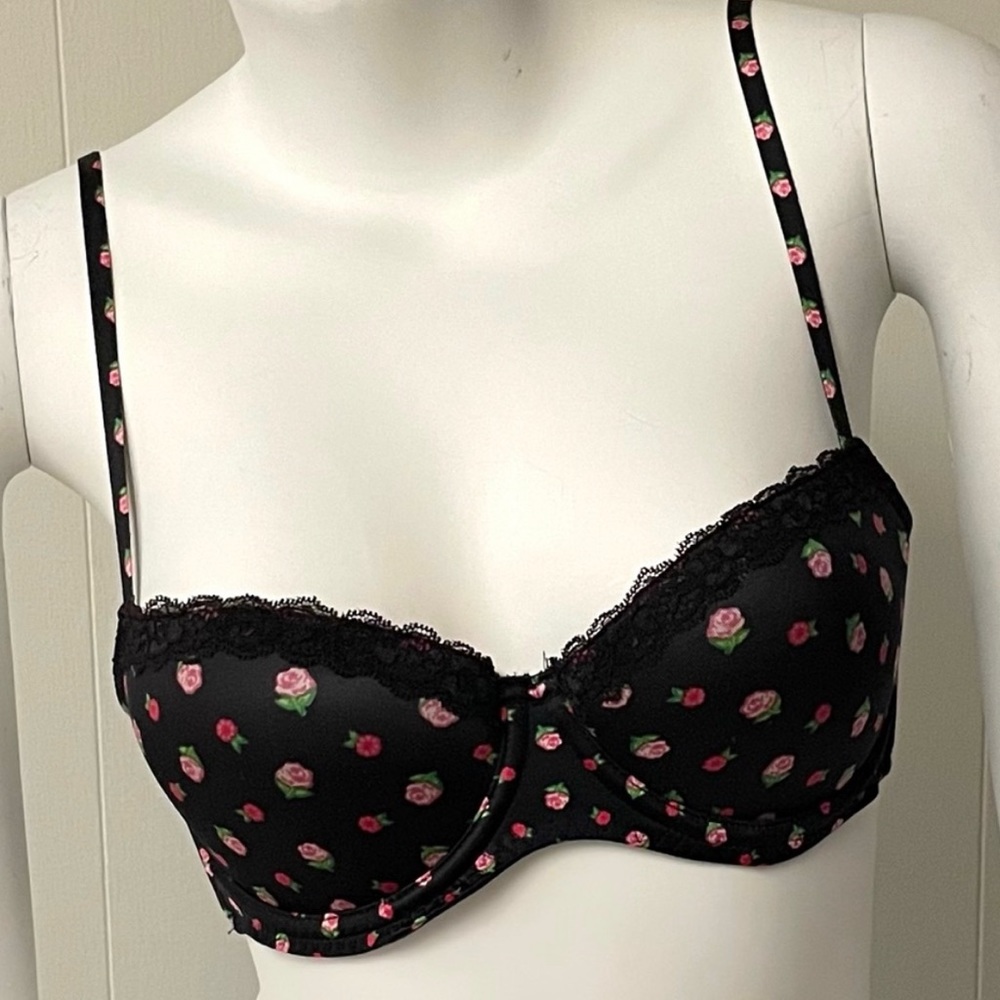 Aerie 34B Isabel pink rose floral black padded bra